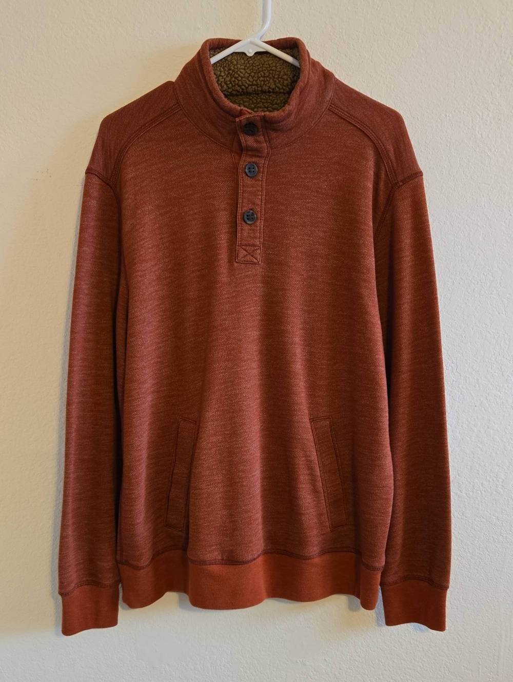 G.H. Bass & Co. Men's Rust Crewneck Quarter-Button Pullover - Large